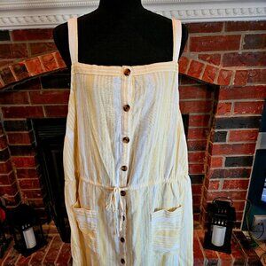 Sonoma Yellow/White Jumper Dress with Pockets, Gathered Waist. Size 2X